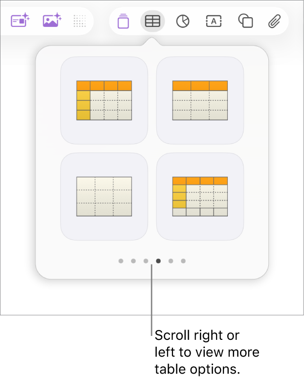 The Add Table pane with navigation arrows on the left and right.