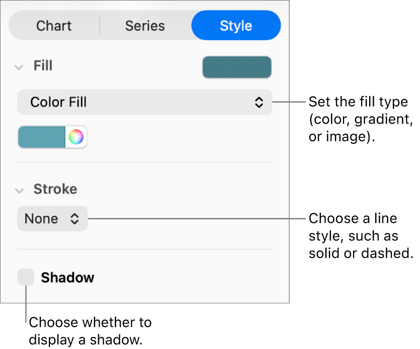 Controls for changing the appearance of data series.