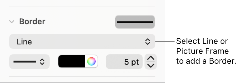 The Border style controls in the Format sidebar with Line selected as the border type.