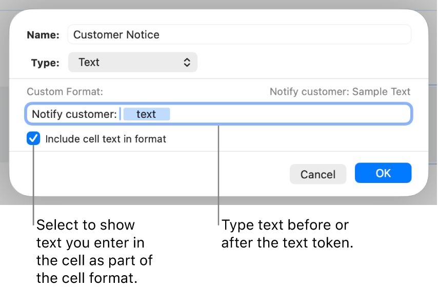 Custom text cell format.