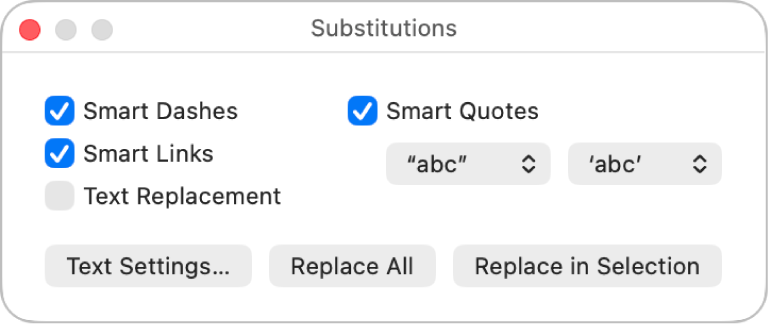The Substitutions window.