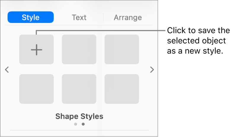 The Style tab of the Format sidebar with one text box style, a Create Style button to the right of it, and four empty style placeholders.