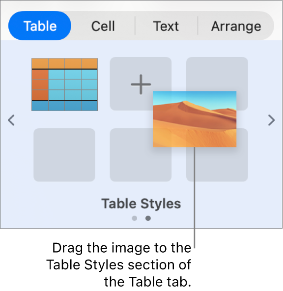 Dragging an image into the table styles to create a new style.