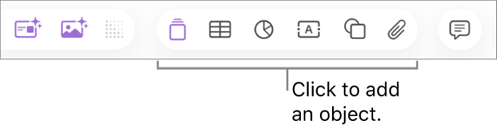 The Keynote toolbar showing buttons used to add an object to a slide.