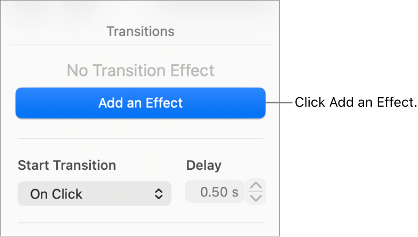 Add an Effect button in the Animate section of the sidebar.