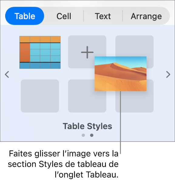 Glissage d’une image vers les styles de tableau pour créer un style.