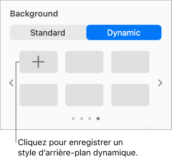 L’utilisateur a sélectionné le bouton Dynamique dans la section Arrière-plan de la barre latérale Format. On y voit le bouton Ajouter un style.