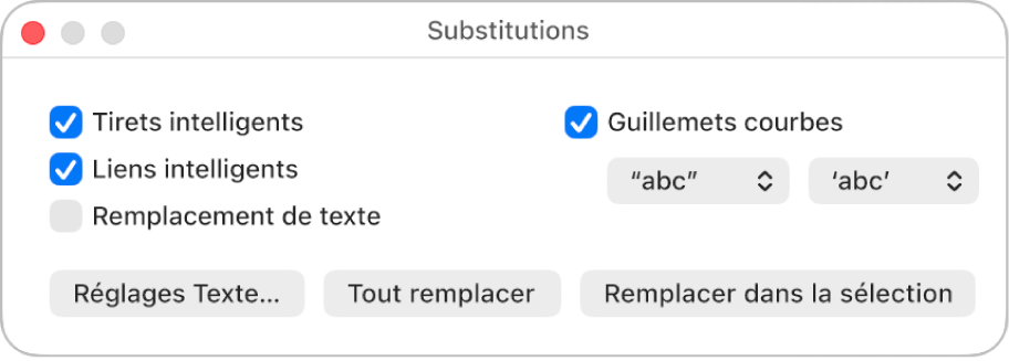 La fenêtre Substitutions.