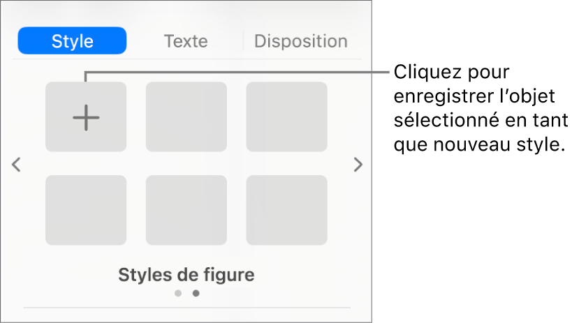 L’onglet Style de la barre latérale Format avec un bouton Créer un style en regard d’un style de zone de texte et quatre styles de paramètre fictif vides.