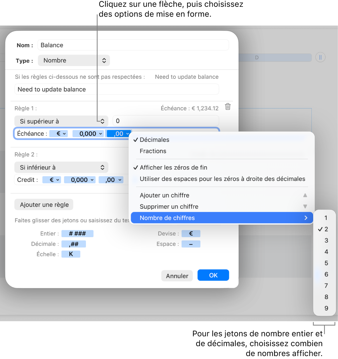 Fenêtre de format de cellule personnalisé présentant les commandes permettant de créer un format numérique personnalisé.