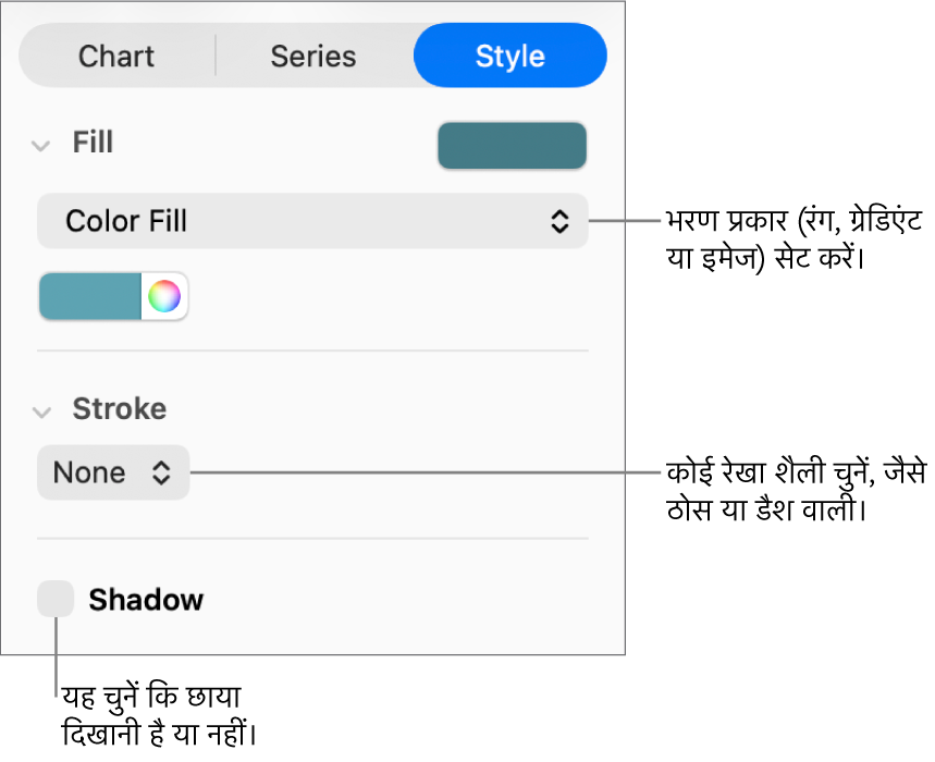 डेटा शृंखला का स्वरूप बदलने के लिए नियंत्रण।