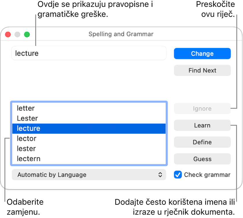 Prozor Pravopis i gramatika.