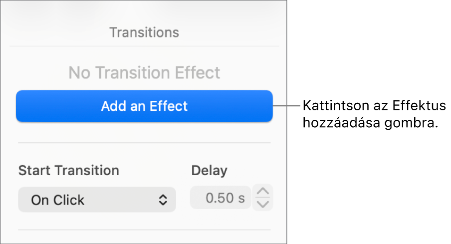 Effektus hozzáadása gomb az oldalsáv Animálás szakaszában.
