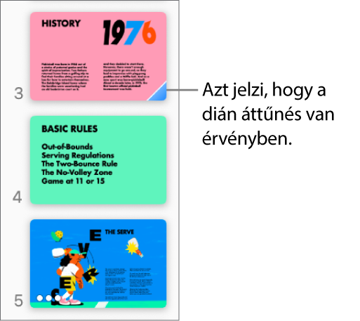 A dián látható kék háromszög azt jelzi, hogy a dia átmenetet tartalmaz.