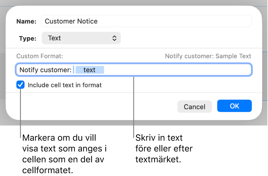 Anpassat textcellsformat.