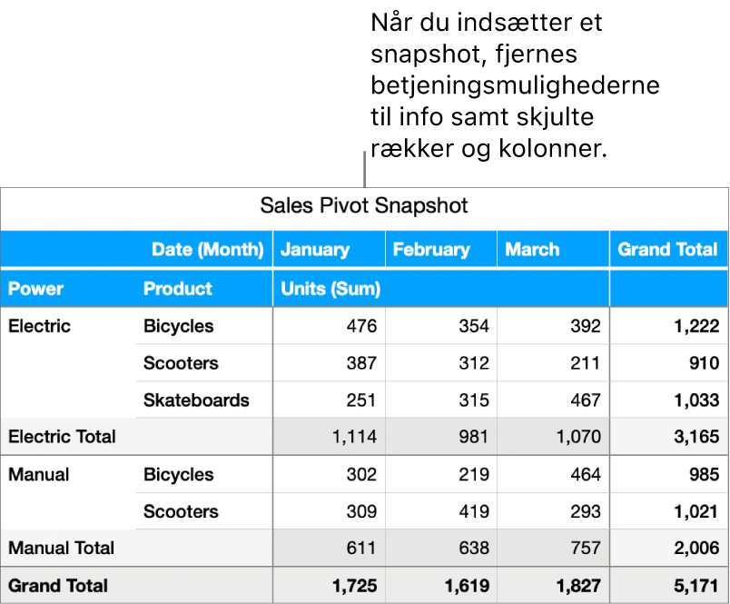 Snapshot af en pivottabel.