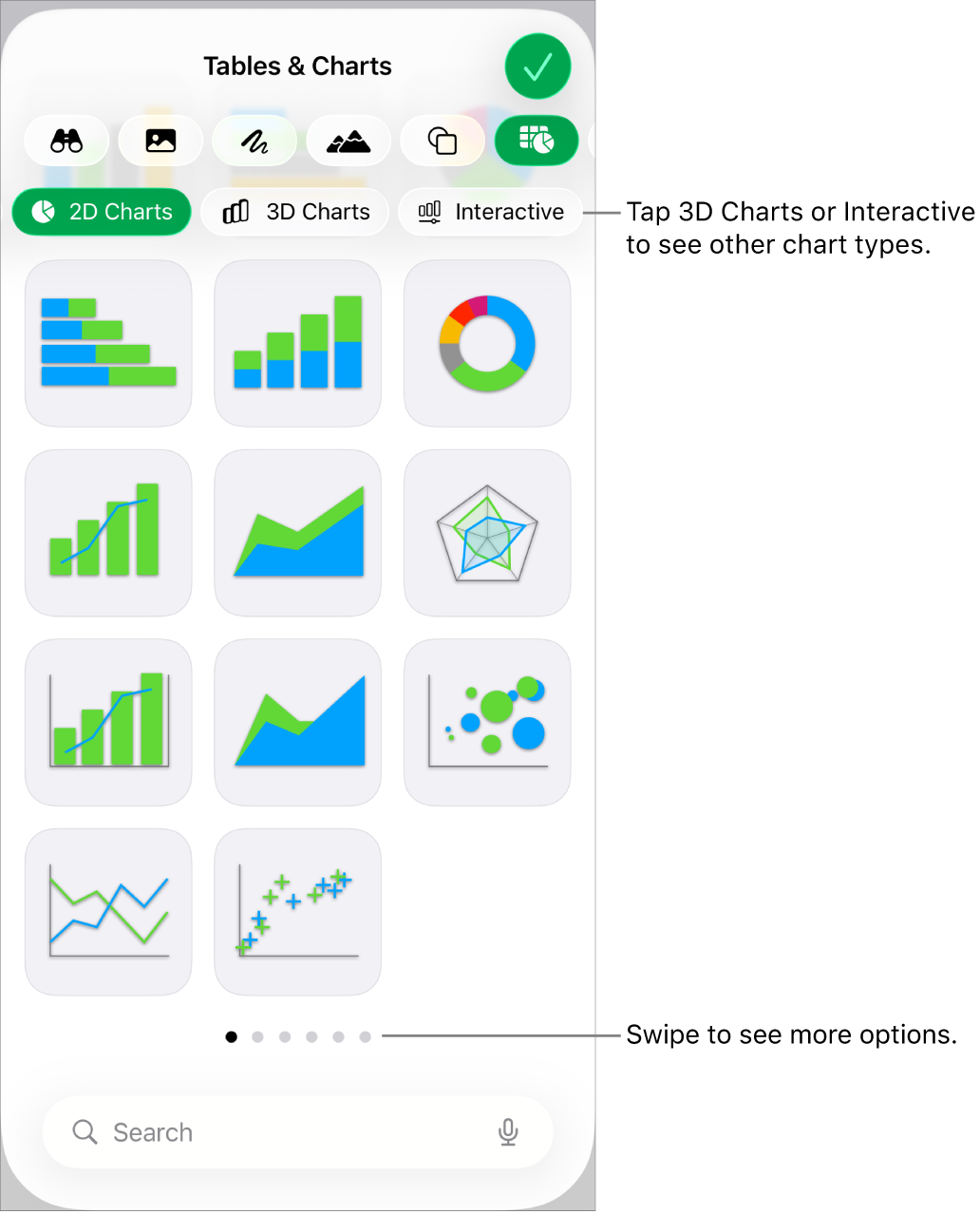 The chart menu showing 2D charts.