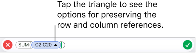 The Formula Editor showing how to preserve the row and column references when the cell is copied or moved.