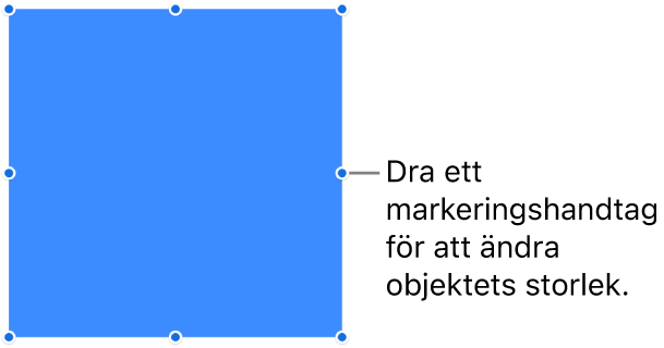 Ett objekt med blå prickar på ramen för ändring av objektets storlek.