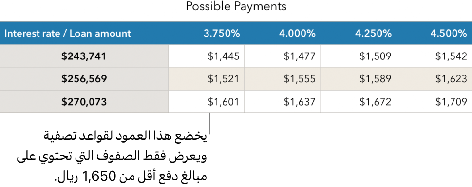 جدول رهن عقاري معروض بعد التصفية بحثًا عن أسعار الفائدة التي يمكن تحملها.
