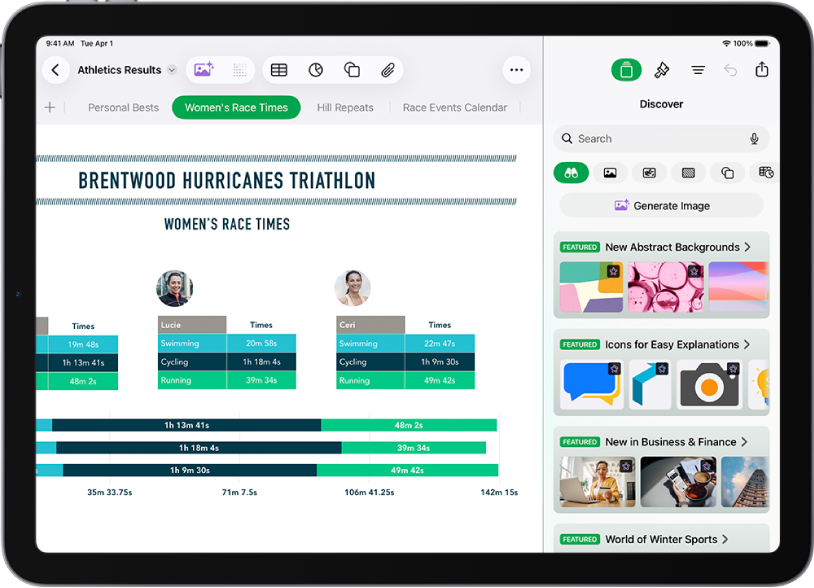 The Discover category of the Content Hub showing options to generate an image or add premium images to a spreadsheet.