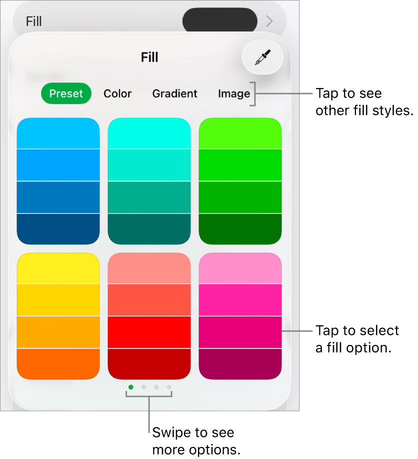 Fill options in the Style tab of the Format button.
