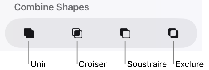 Unir, croiser, soustraire et exclure des boutons sous Combiner les formes.