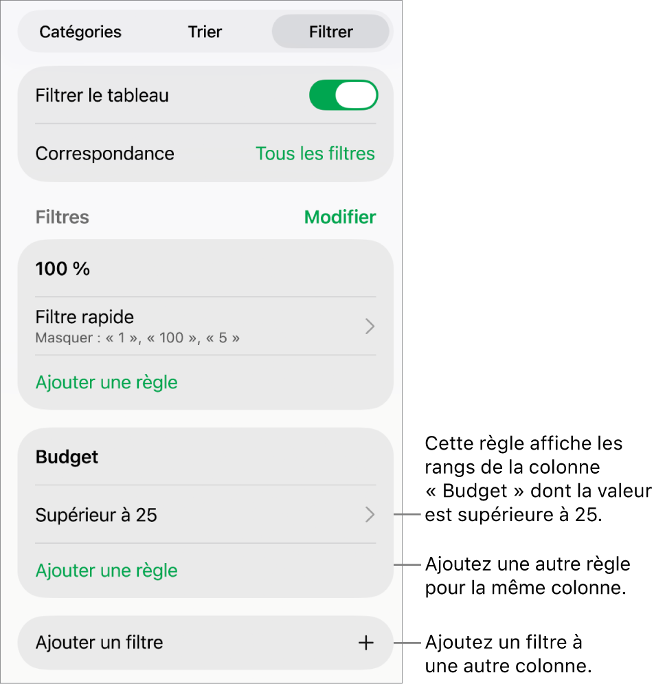 Commandes d’ajout de règles de filtrage ou de modification des règles existantes.