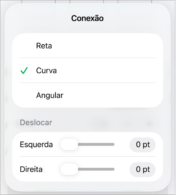 Os controles de Conexão com Curva selecionada.