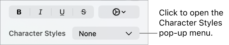 The Character Styles pop-up menu.