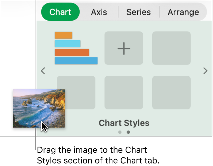 Dragging an image to the chart styles section of the sidebar to create a new style.