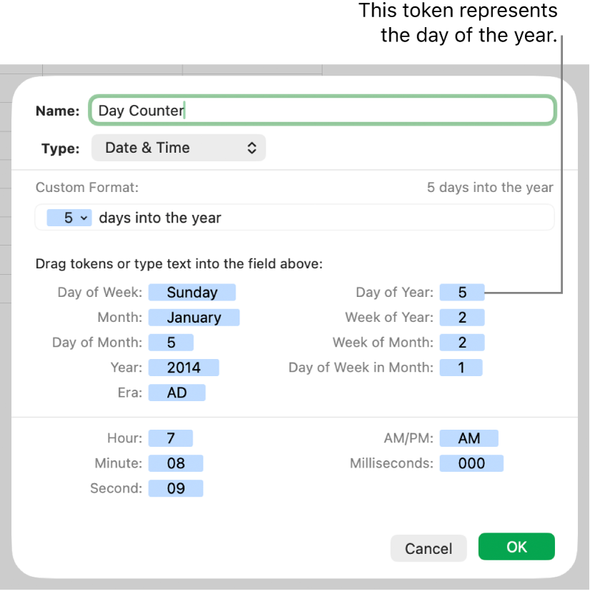 Custom date and time cell format.