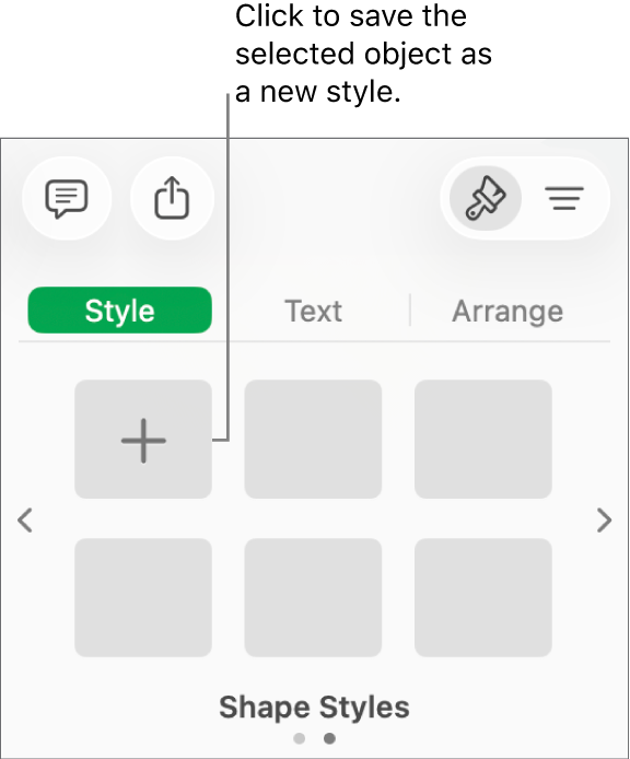 The Style tab of the Format sidebar with four image styles, a Create Style button, and an empty style placeholder.