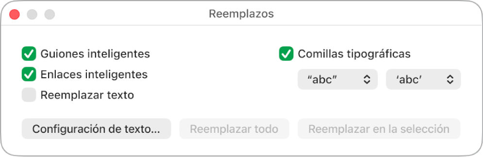 La ventana Reemplazos.