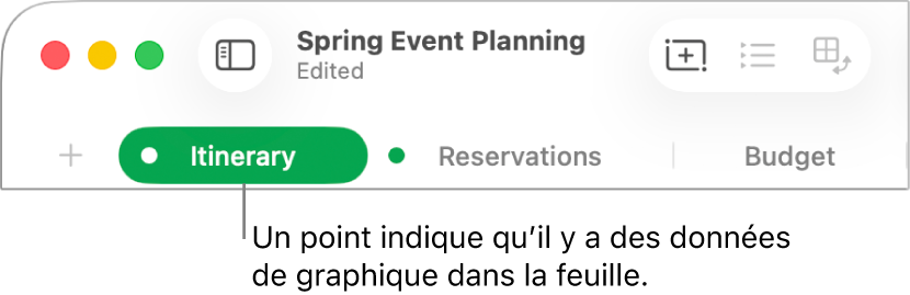 Onglet de feuille avec un point indiquant qu’un tableau de cette feuille a été référencé dans le graphique dont vous modifiez actuellement les données.