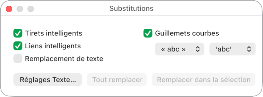 La fenêtre Substitutions.