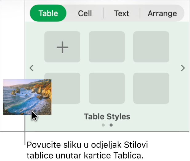 Povlačenje slike u stilove tablice kako biste izradili novi stil.