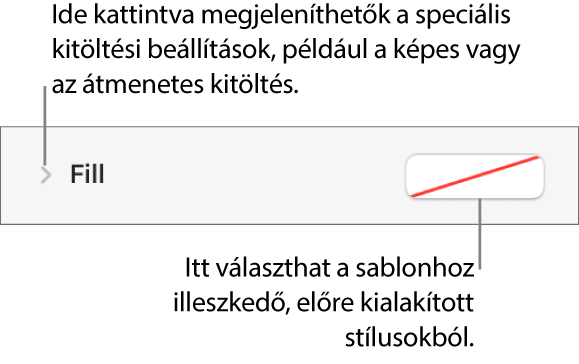 Kitöltési szín kiválasztását szabályozó vezérlők.