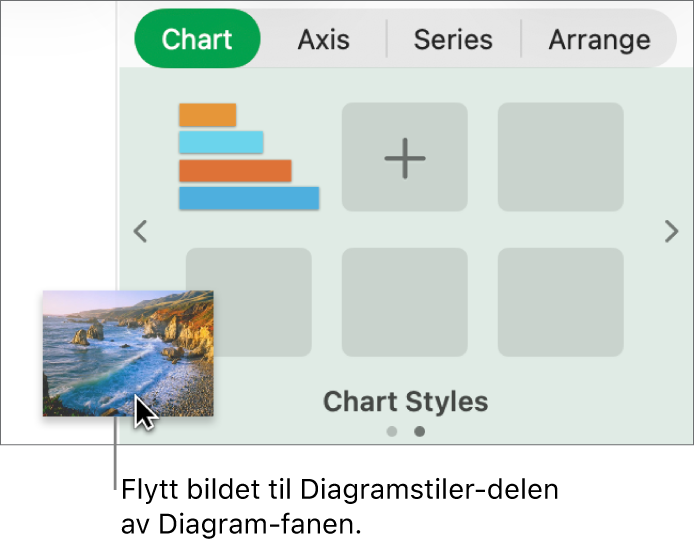 Et bilde flyttes til diagramstildelen i sidepanelet for å opprette en ny stil.