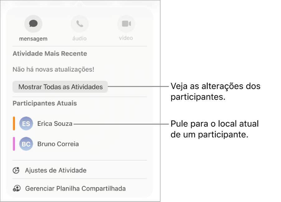 Menu de colaboração com dois participantes atuais listados.