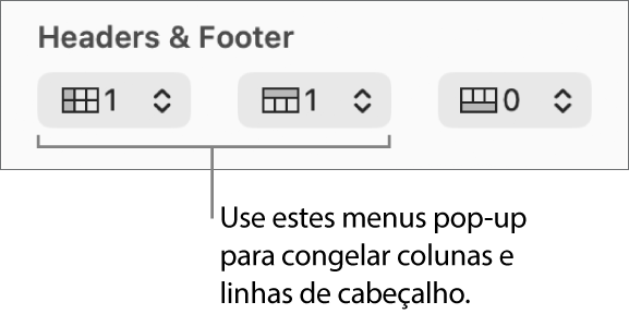 Os menus pop-up para adicionar colunas e linhas de cabeçalho e rodapé a uma tabela e para proteger linhas e colunas de cabeçalho.