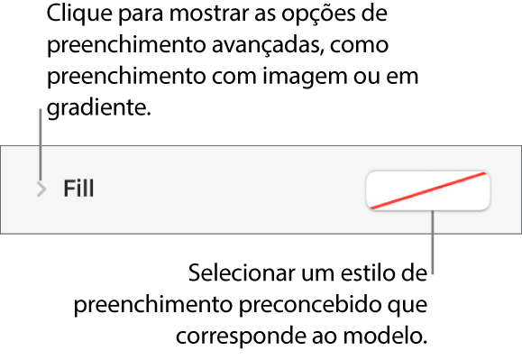 Controlos para selecionar uma cor de preenchimento.