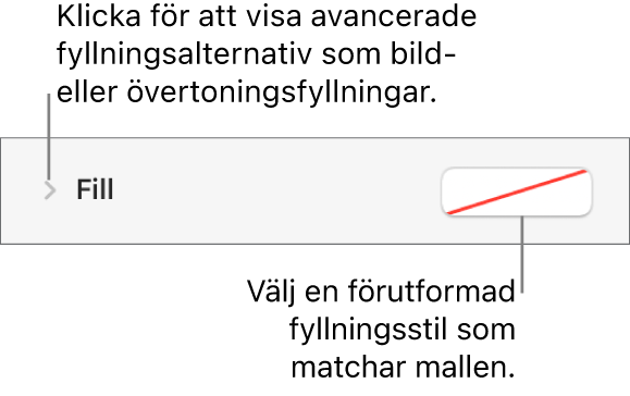 Reglage för att välja fyllningsfärg.