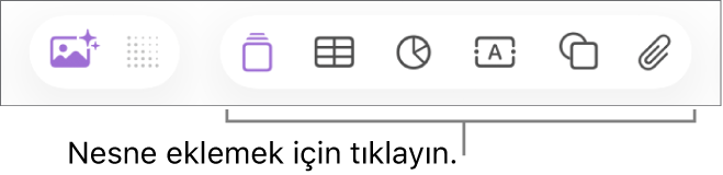Araç çubuğundaki nesne düğmelerinin belirtimlerini içeren Numbers penceresi.