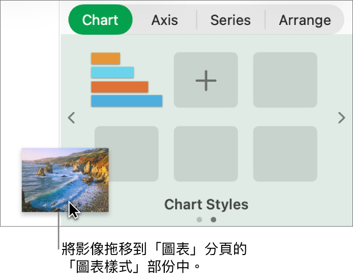 拖移影像至側邊欄中的圖表樣式部份以製作新樣式。