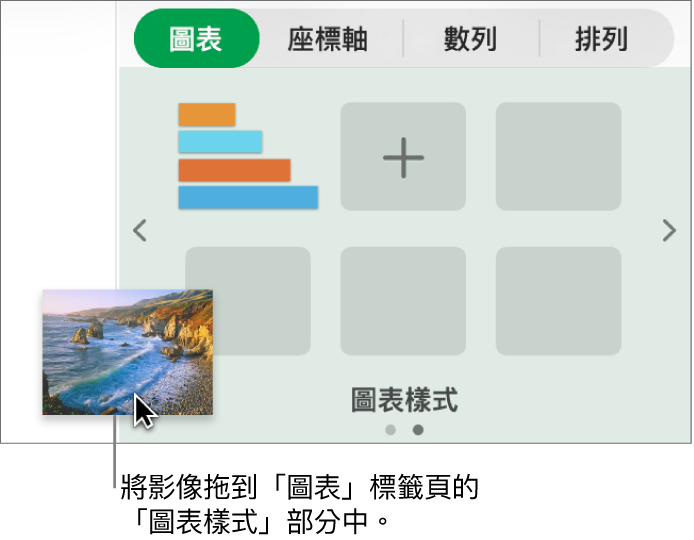拖移影像至側邊欄中的圖表樣式部分以製作新樣式。