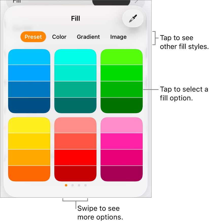 Fill options in the Style tab of the Format button.