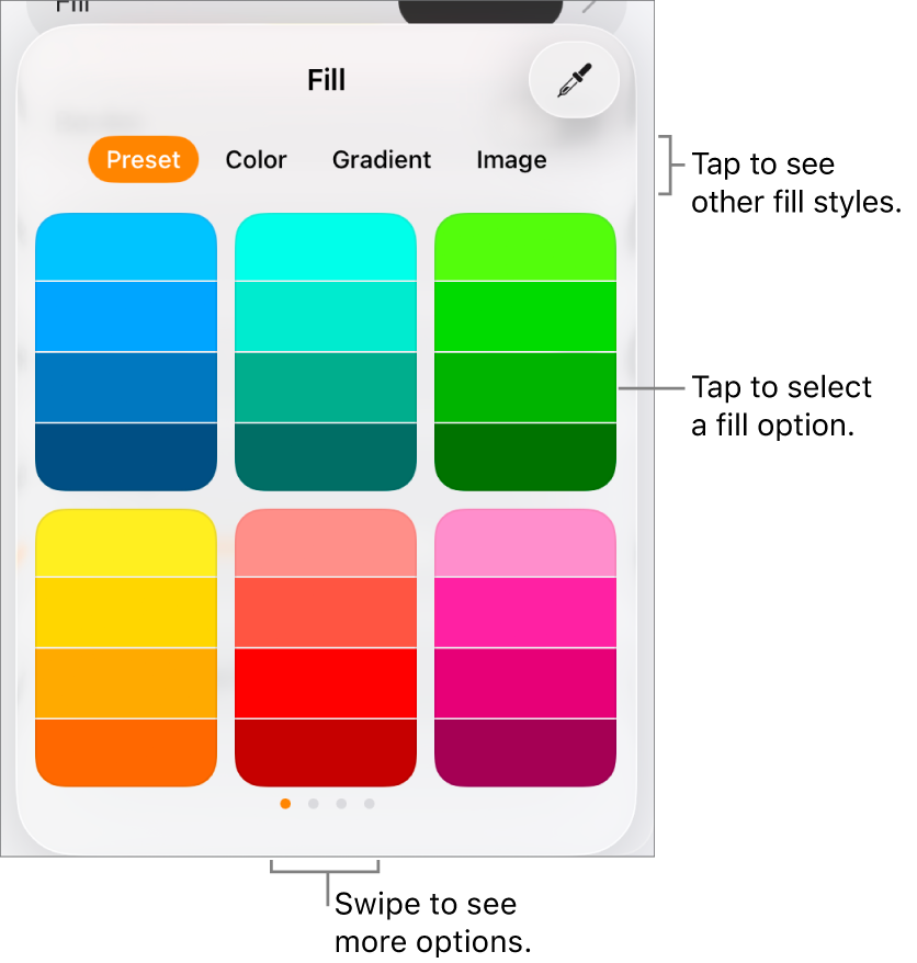 Fill options in the Style tab of the Format button.