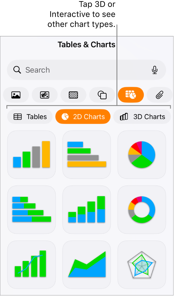 The Add chart menu showing 2D charts.