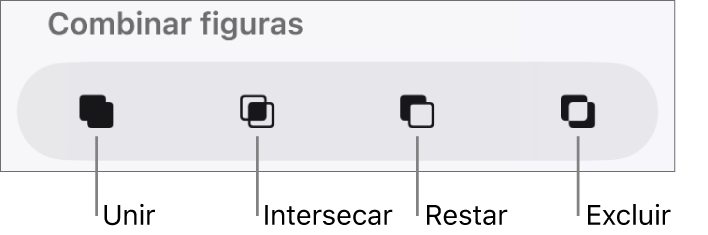 Botones Unir, Cruzar, Sustraer y Excluir debajo de Combinar figuras.